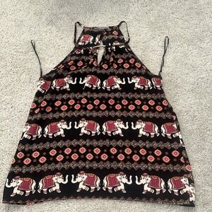 Womens Small Sleeveless Elephant All Over Print Top Shirt